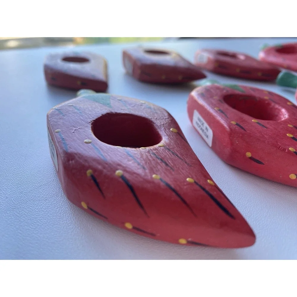 Set of 8 Wooden‎ Strawberry Summer Napkin Rings - Hand Painted Fruit Table Decor